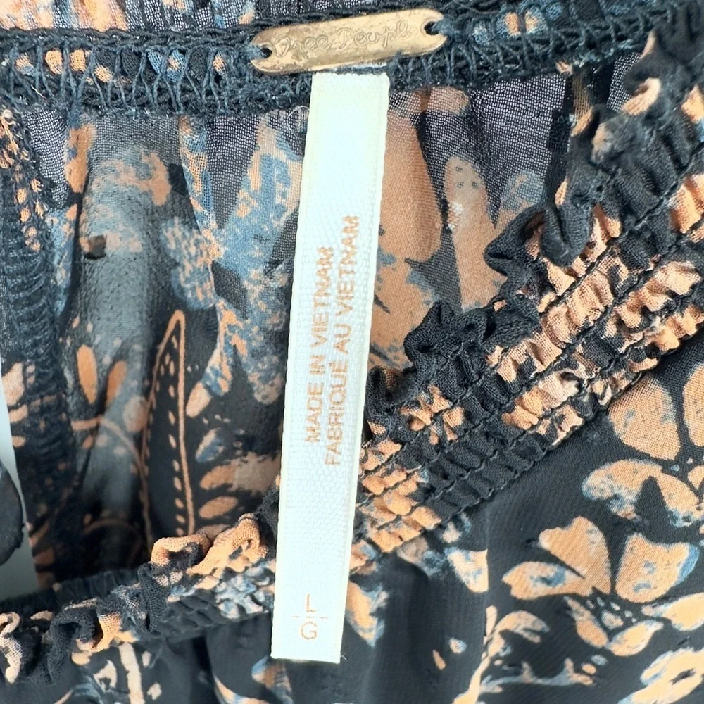 Free People Clarissa Top Womens Large Boho Sheer Floral Dark Fairy Whimsigoth